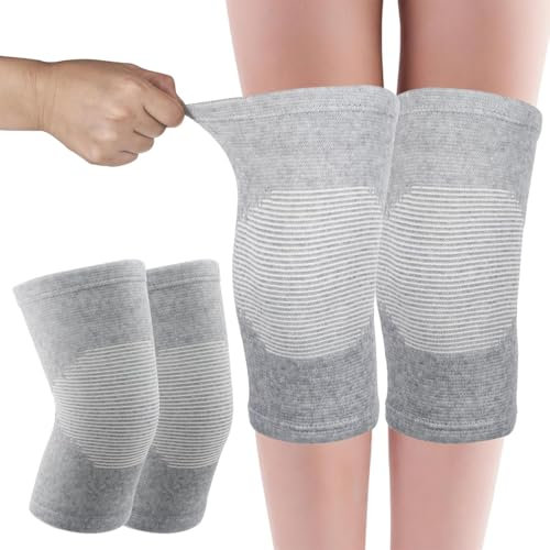 GGUFAY Lot de 2 genouillères en bambou avec compression,Genouillere Ligamentaire Genou,Genouillère Arthrose,Genouillères pour Hommes Femmes, Pour Récupération Après Sport/Course à Pied (L)
