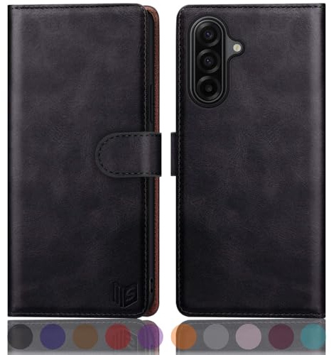 SUANPOT compatible with Samsung Galaxy A17 case with [RFID Blocking][Credit Card Holder],PU Leather Flip Book Protective Cover Women Men for Samsung A17 Phone case Black