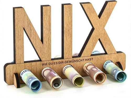 Geldgeschenk aus Holz für NIX – Kreatives Geburtstagsgeschenk für Männer & Frauen, Personalisierte Angel-Deko mit Gravur (NIX)