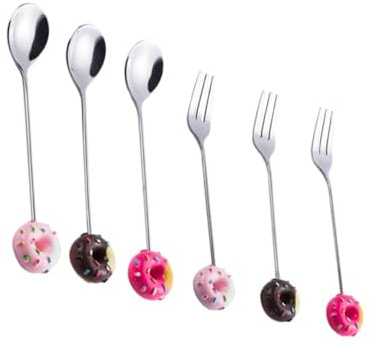 POPETPOP 4 Pièces Cuillères à Dessert Acier Inoxydable avec Motif Donut pour Café Thé Glace et Sucre Cuillères Originales pour Table