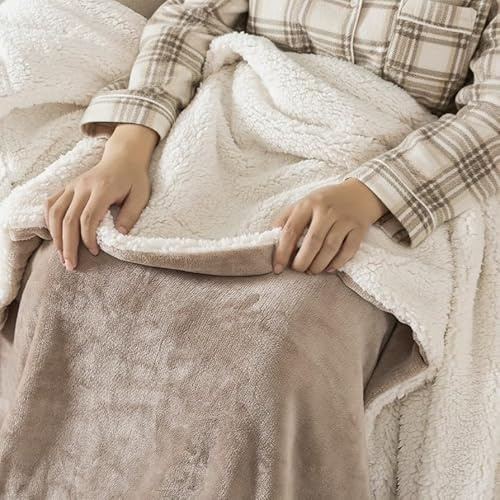 R.SHARE Kuscheldecke Flauschig Sherpa Decke Sofadecke Fleecedecke Sofaüberwurf Couchdecke Wohndecke Überwurfdecke Warm Winter Weich Für Bett Sofa,150 x 200 cm,Beige
