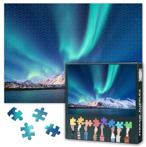 Aurora Puzzles for Adults 1000 Pieces, Northern Light Jigsaw Puzzles, Norway Landscape Adult Puzzle for Adults, Educational Fun Games or Toys for Elders Friends 20X27 INCH
