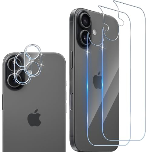 Wonsoso Compatible with iPhone 17 Back Screen Protector, 2+2 Pack Tempered Glass Protective Back Film & Camera Lens Protector Anti-fingerprint Bubble-free 9H Hardness Back Screen Protector