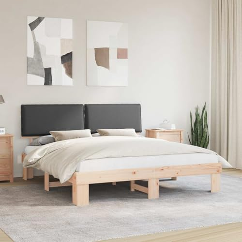 QJBSAVVA Bettgestell 200x200 cm Dunkelgrau Massiv-Kiefer Holzbett ohne Boxspring