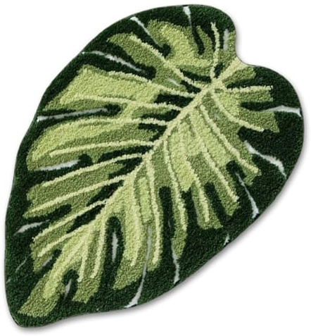 Joalpysm Green Leaf Bath Mat, 60 x 90 cm Fun Bathroom Carpet with Non-Slip Back, Soft Faux Cashmere Leaf Rug for Bathroom & Bedroom, Decorative Green Bath Mat for Home and Spa Style