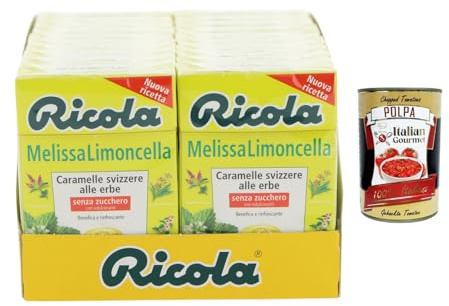 Italian Gourmet Kräuterbonbons Zitronenmelisse & Zitrone ohne Zucker – 20x50g Vorratspack, Schweizer Kräuter Bonbons, erfrischend für Hals & Atem, einzeln verpackt + Italian Gourmet Polpa