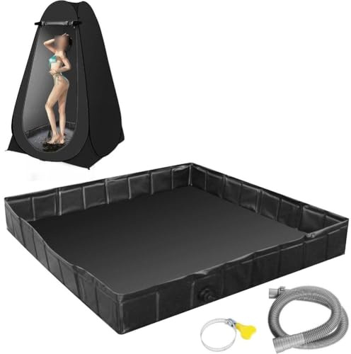 Homeponnew Faltbare Duschbasis Tragbare PVC-Duschwanne mit 100cm Ablaufschlauch, 104 x 104cm Groß Outdoor Camping Duschzelt Basis