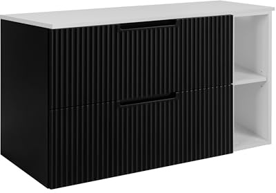 3E 3xE living.com Badezimmerschrank, Schwarz/Weiß, 80 (60 + 20) x 58,6 x 46 cm