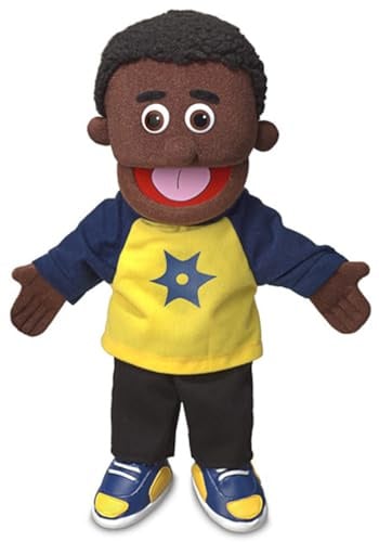 Jordan, Schwarze 40cm Handpuppe für Kinder von Silly Puppets | Mit Beweglichem Mund Und Armen | Abnehmbare Handwaschbare Kleidung