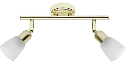 BRILLIANT Lampe Sofia Spotrohr 2flg messing/weiß-alabaster | 2x D45, E14, 40W, geeignet für Tropfenlampen (nicht enthalten) | Köpfe schwenkbar
