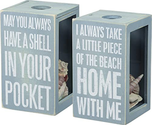 Primitives by Kathy House Decor Muschelhalter, Holzglas, Piece of The Beach with Me, 4.25 x 7.25 x 4.25-Inches