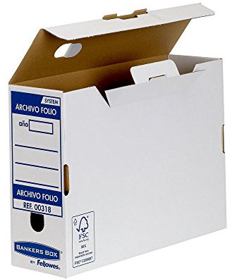 Bankers Box 0031802 - Caja de Archivo Definitivo System Lomo 100 mm, Folio, Montaje Automático, Color Blanco y Azul, 10 unidades