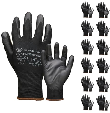 Blackrock 12 Pairs PU Work Gloves | Mens and Womens, Gardening, Painters, PPE, Warehouse, for Work Grip, Yard Gloves, Litter Picking - Size 10/XL