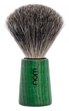 NOM Theo Shaving Brush | Pure Badger Shave Brush for Shaving Soaps and Creams | exfoliating Shaving Brush | Green Ash Handle