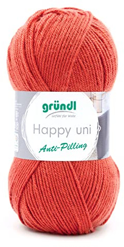 Gründl Happy uni 100% Polyacryl 1 x 100 g, Orange | (Strick- und Häkelgarn mit wollartigem Charakter aus Anti-Pilling, 100 g / 250 m, Nadelstärke: 4 - 5, 100 g)