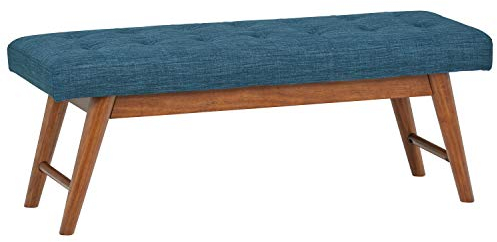 Amazon Basics Moderne gepolsterte Polsterbank mit Knopf, Schlafzimmer, Eingangsbereich, Massivholz, Marineblau, 112 cm