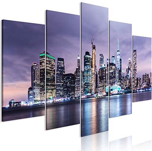 murando - Wandbilder XXL Stadt New York 200x100cm 5 tlg - Wand Deko Leinwand Bilder Groß Wanddeko Wohnzimmer Schlafzimmer Kunstdrucke - NY City d-B-0256-b-m