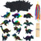 Outus 48 Stücke Dinosaurier kratzbild Bastel Kunst Set mit 24 Stücke Holzstiften und 48 Stücke Bändern für Dinosaurier Geburtstag Party Zubehör