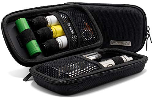 VapeHero® E-Zigarette Tasche | Dampfer-Etui für Liquid und Zubehör | Extra Strap für 18650 Batterie und Liquid | Stoßfest Schwarz