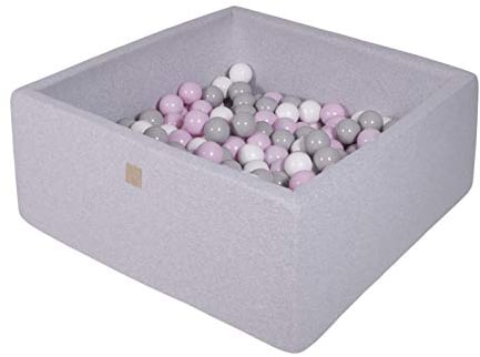 MEOWBABY Piscina de Bolas 90X90X40cm/200 Bolas ∅ 7Cm Piscina de Bolas El Cuadrada Certificada para Niños Hecha en EU Gris Claro: Rosa Pastel/Gris/Blanco