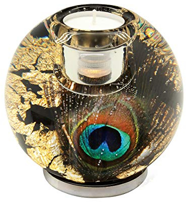Moderner Teelichthalter Windlichthalter aus Glas Höhe 10 cm inklusive LED Licht *Exklusive Handarbeit aus Deutschland*