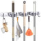 Wandhalterung für Besen und Mopp, robust, mit 3 Racken, 4 Haken, Mop- Besen-Aufbewahrung, Organizer, Aufhänger, Metall Edelstahl, Wandmontage, Organizer Werkzeuge Garten, Bad, Küche, Büro, Schrank...