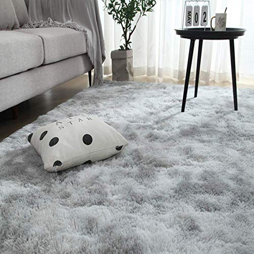 Leesentec Teppich für Wohnzimmer, Schlafzimmer, Jugendliche, Mädchen, Shaggy, modernes Design, Langflor, weich, rutschfest, großer Teppich für Kinder, Schlafzimmer(Grau Weiß, 140 x 200 cm)