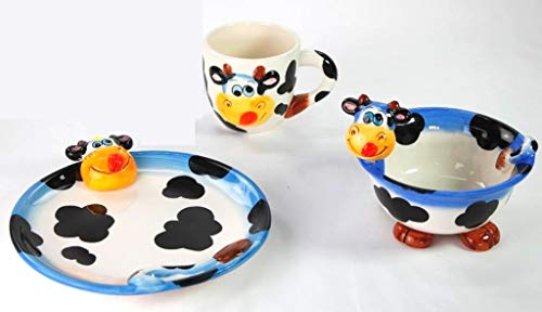 VAJILLA INFANTIL - JGO DESAYUNO NIÑOS VACA 3 PIEZAS PLATO, TAZON Y TAZA
