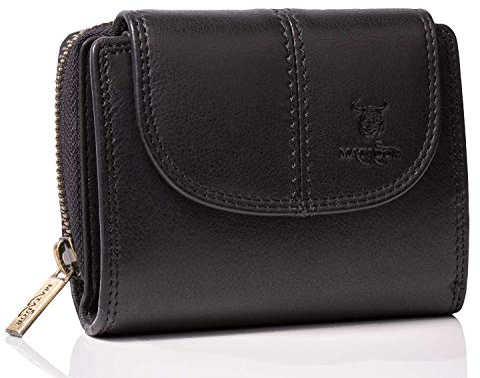 MATADOR Portemonnaie Damen Schwarz #SARAGOSSA mit edler Geschenk Box, Geldbeutel Portmonee RFID Geldbörse, Portmonee Frauen Leder Mittelgroß Viele Fächer, Geldtasche Brieftasche Damen, Schwarz Nappa