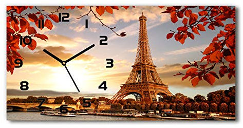 Tulup Wanduhr aus Glas 60x30 cm Glas Uhr Bild Glasuhr Gehärtetes Glas Küchenuhren - Schwarze Zeiger - Eiffelturm Paris