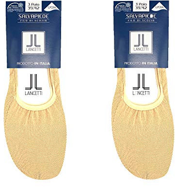 LANCETTI - 6 Paia di Calzini Invisibili Salvapiede, Fantasmini Uomo e Donna in Cotone Fresco Filo di Scozia, Ecru 39-42