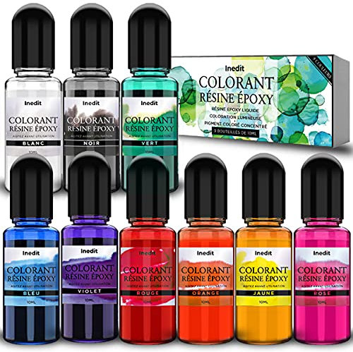 Colorant Resine Epoxy - 9 Couleurs en Français - Résine Liquide pour Moule - Peinture Époxy Liquide Hautement Concentrée pour Fabrication Bijoux,Peinture,Loisirs Créatifs (10ml)