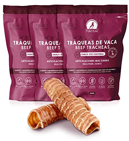 MAIKAI Chuches para Perros 100% Naturales Pack 3 x 2 Tráqueas Ternera – Snack para Perros Todas Las Edades + Premio para Cachorros Dieta Barf + Producido en España