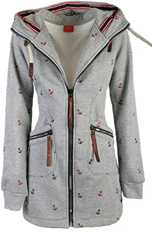 VIN TE Damen Sweat Parka Mantel Jacke Kapuze Fleece gefüttert Hoodie Anker