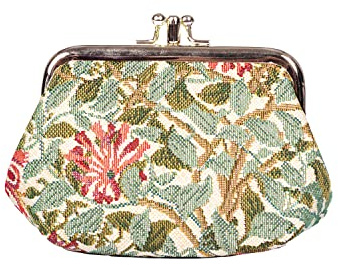 Signare Tapestry Cute Exquisite Double Pocket Kiss Lock Coin Purse for Women with Floral Design (Honeysuckle)