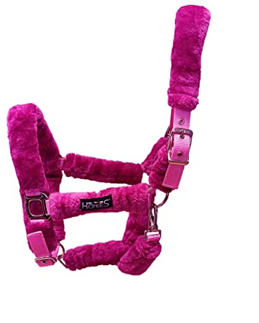 Horses, Nylon Halfter Soft Fluffi, Komfortables Halfter zum Führen des Pferdes an der Hand oder zum Sichern beim Putzen, Satteln oder Transportieren (Cob, Fuchsia)