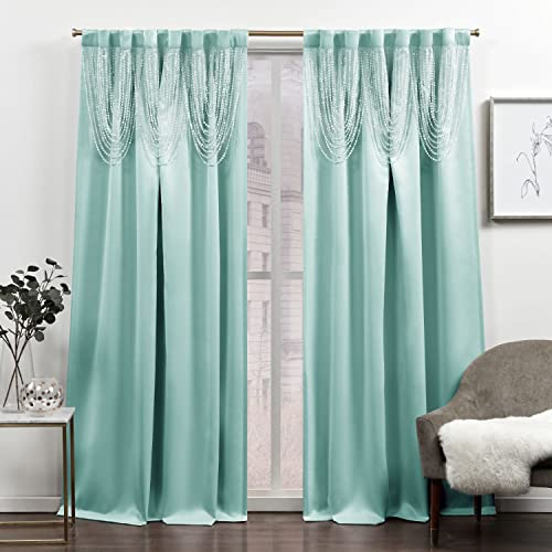 Exclusive Home Bliss Room Darkening Room Blackout Hidden Tab Top Curtain Panels, 54x84, Aqua, Set of 2