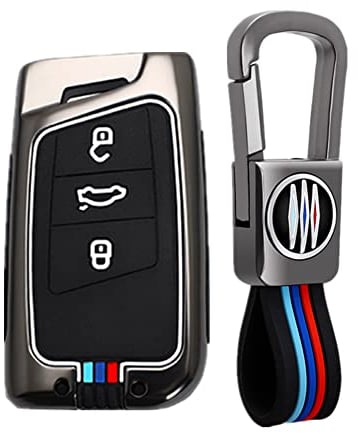 Happyit Zinklegierung Autoschlüssel Hülle für Volkswagen VW Tiguan Jetta Passat Magotan Golf CC Arteon Atlas Skoda Kodiaq Superb (3 Knöpfe, Matte Farbe)