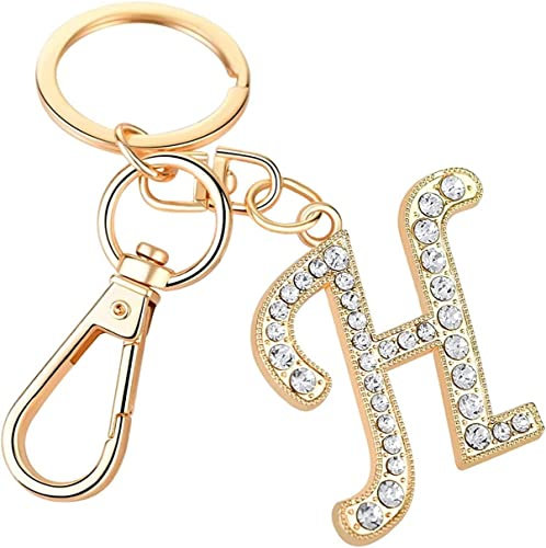 Rohans Porte-clés de voiture en alliage plaqué or avec strass en cristal et lettre de l'alphabet, H, taille unique