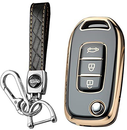 KUNIO Coque de clé de Voiture Compatible avec Renault Sandero Stepway Logan Clio Arkana Captur Kadjar TPU Porte-clés Clé Pliante Housse de Protection 3 Boutons A Noir