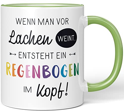 JUNIWORDS Tasse, Wenn man vor Lachen weint, entsteht EIN Regenbogen im Kopf!, Hellgrün (1008720)