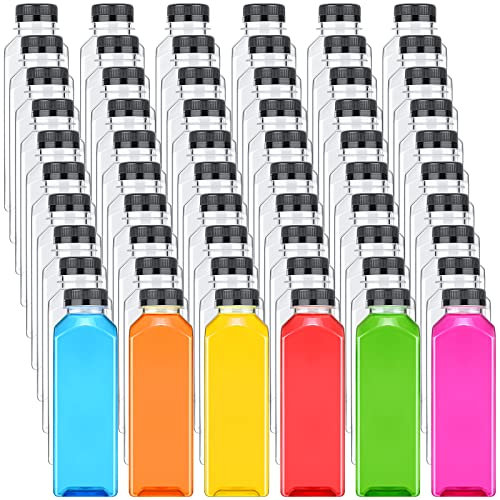 200 Pcs Plastic Juice Bottles with Caps Square Clear Water Bottles Bulk Drinking Beverage Containers Reusable Empty Juicing Bottles with Lids Refillable PET Bottles for Smoothie Tea Milk(8oz,Black)