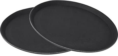 Serving Tray Non-Slip Black Textured Round Stylish and Practical Serving Solution for Food, Drinks, Home Kitchenware Bars and Restaurant Set of 2