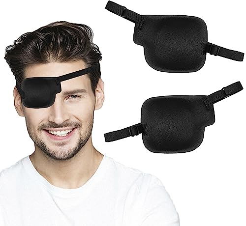 Einzelne Augenklappe Verstellbare Augenmaske Schwarz 3D Augenklappe für Erwachsene Kinder 2 Stück Links+Rechts