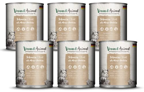 Venandi - Premium Nassfutter für Katzen - Schwein als Monoprotein, 6 x 800g (6er Pack), getreidefrei mit extra viel Fleisch