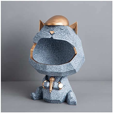 Tauzveok Katze Deko Schale, Lucky Cat, Süßigkeiten Schale Für Glückskatz, Katzen Statue Für Wohnzimmer, Flur, Deko Schlüssel Aufbewahrungsbox,A gray