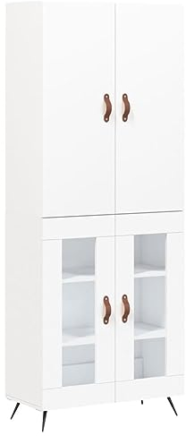 vidaXL Highboard, Sideboard mit viel Stauraum, Hochschrank Schrank mit Metallfüßen, Beistellschrank für Wohnzimmer Büro, Weiß Holzwerkstoff
