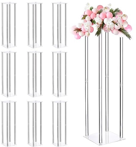 sourcing map Wedding Flower Stand Vase Column, Acrylic Flower Stand 31.5 Inch Tall Flower Rack for Wedding Party Dinner Centerpiece Decorations, Pack of 10