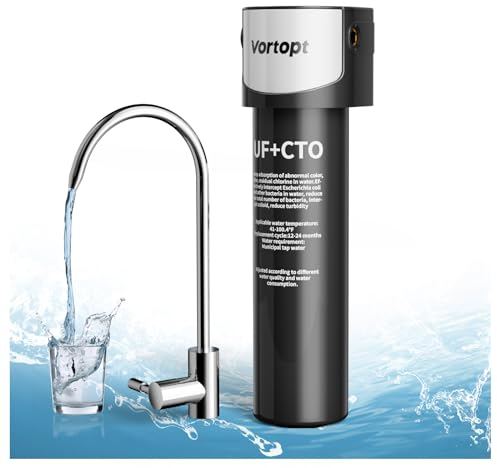 Vortopt Under Sink Water Filter - 19K Gallons NSF/ANSI 42 Certified Water Filter System, 0.01μm Water Filter Under Sink with Faucet, Reduces Baçtёria, Lead, Chlorine, Bad Taste & Odor, Q6-UF