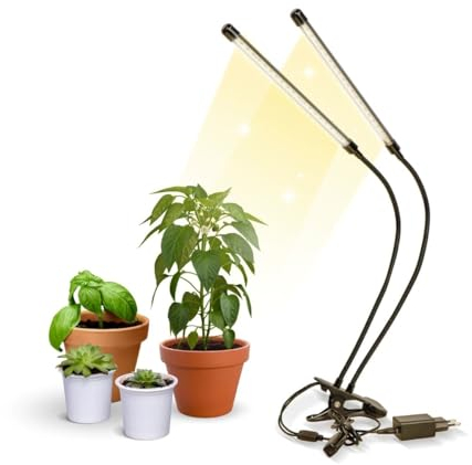 Mobiclinic®, Lámpara de cultivo led, Growflex x2, 3 modos, 6000k, 10 niveles brillo, 2 cabezales, Espectro completo, Temporizador, Giro 360º, 40w, Flexible, Plantas interior, Usb